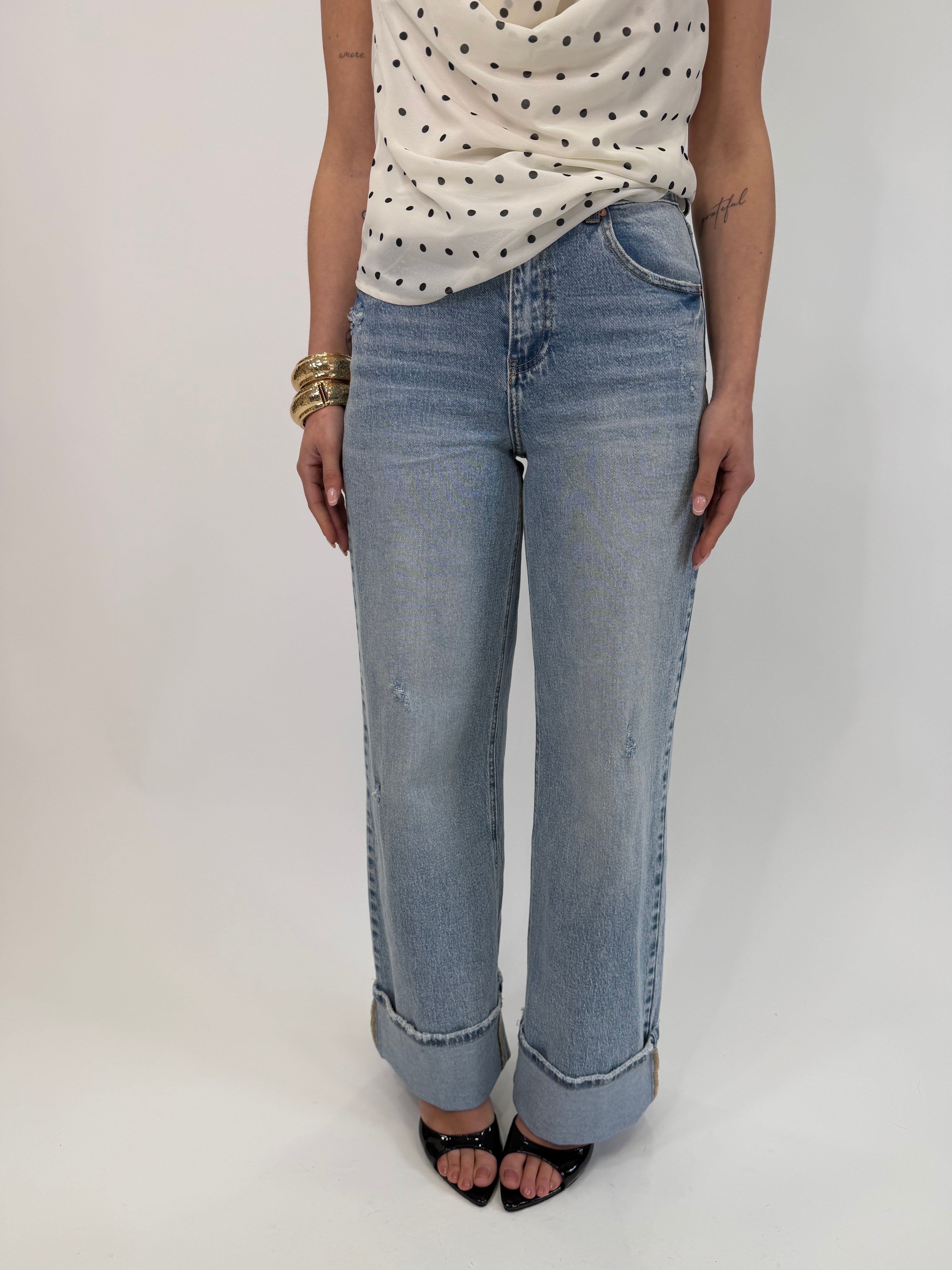 Jeans wide leg Elis piegone denim chiaro
