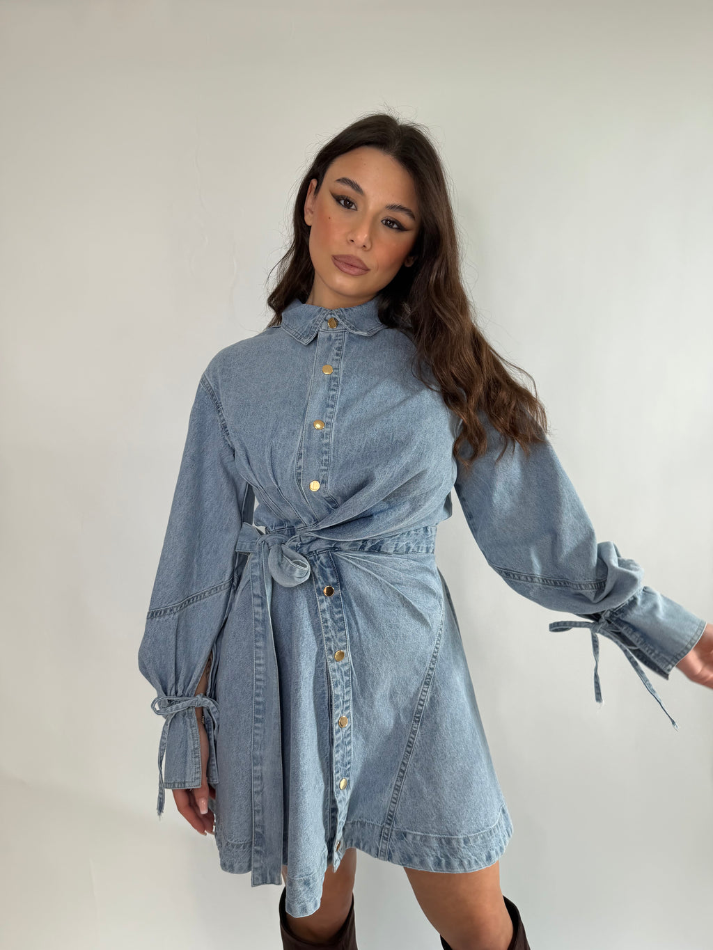 Vestito denim fiocco
