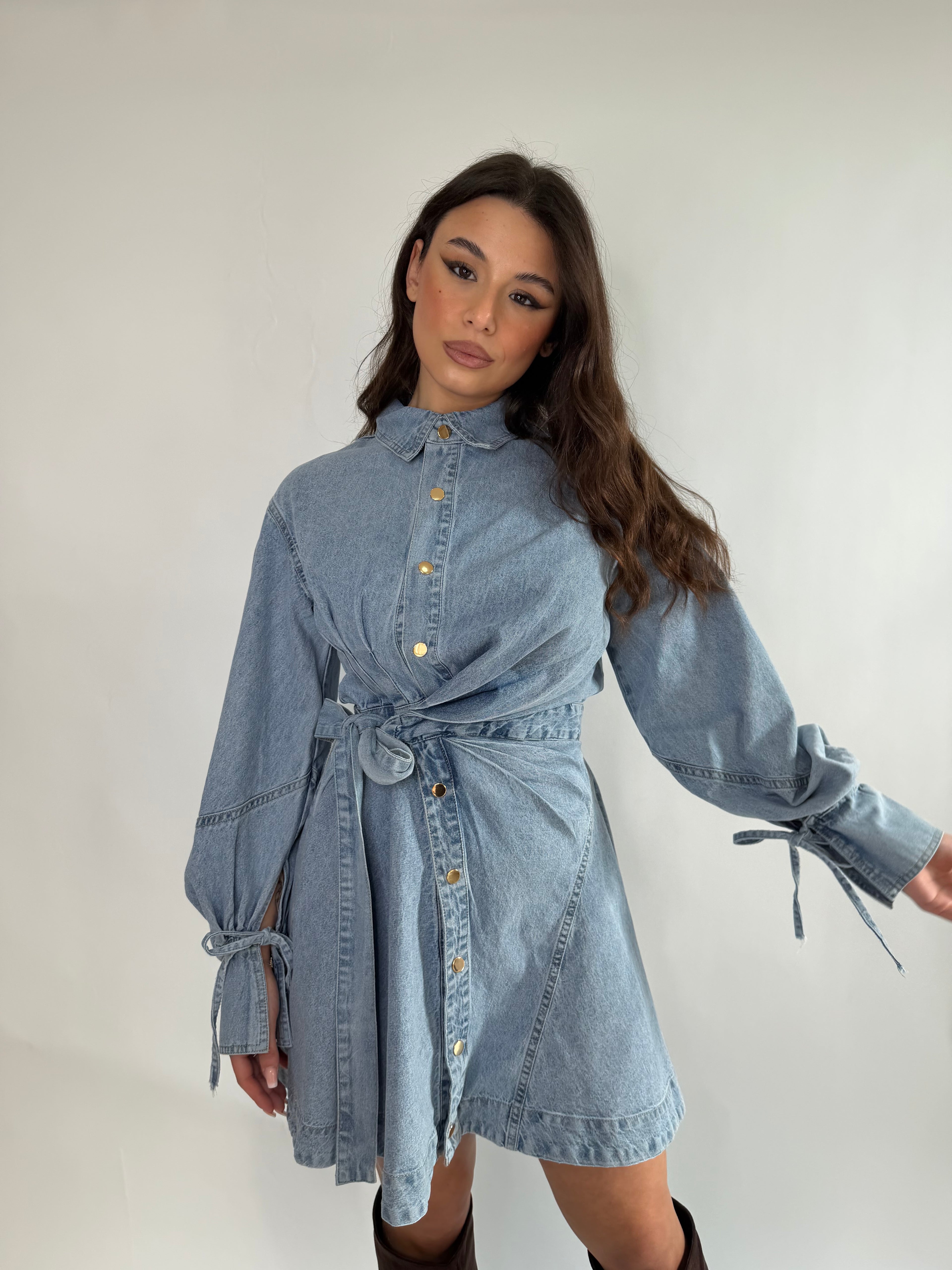 Vestito denim fiocco