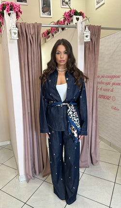 Coord set in denim con strass
