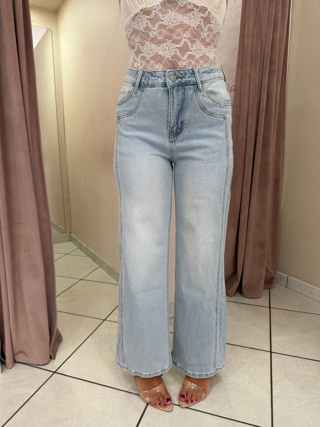 Jeans wide leg lavaggio chiaro