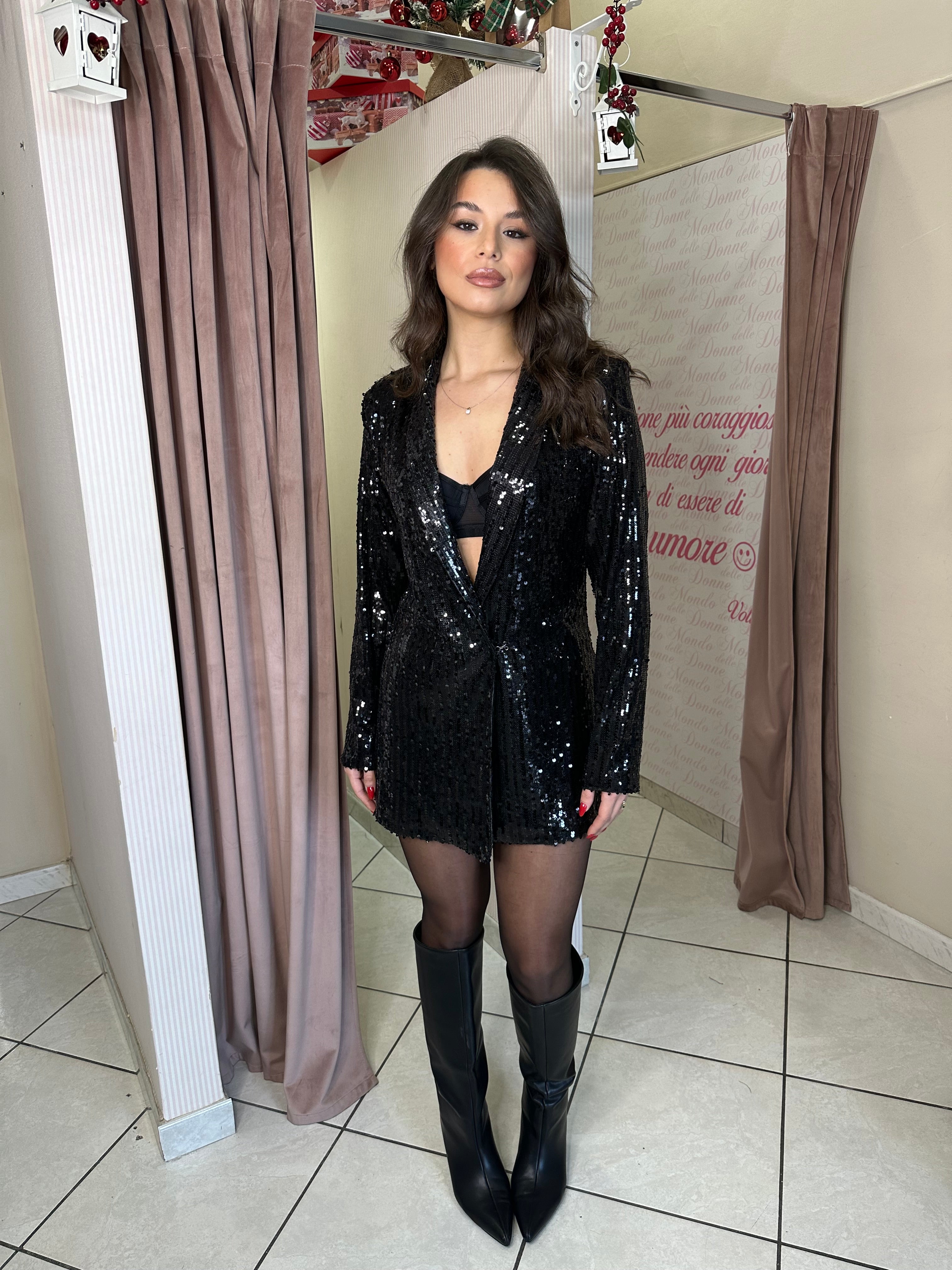 Vestito giacca pailettes nero