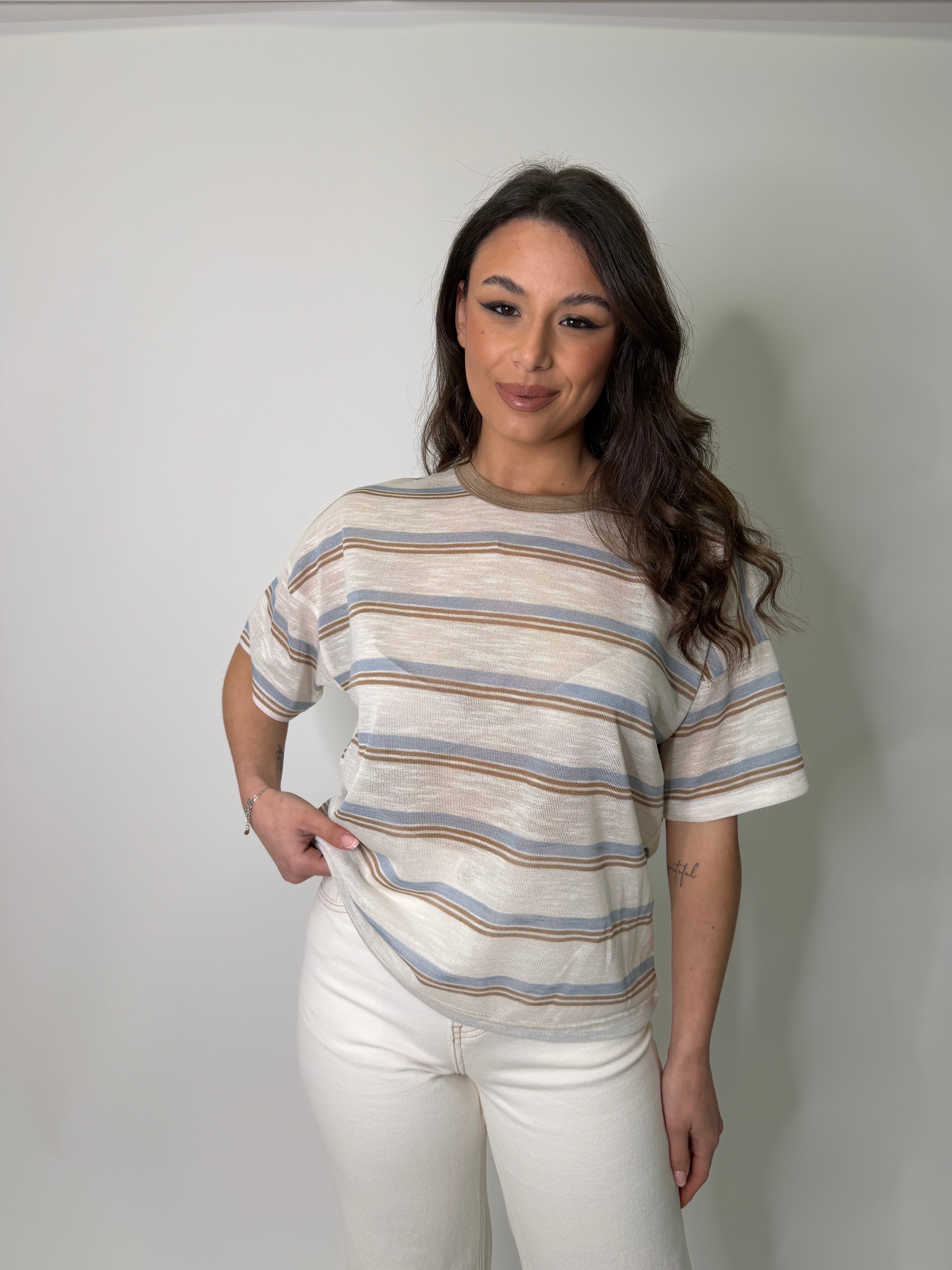 Maglia semi velata a righe
