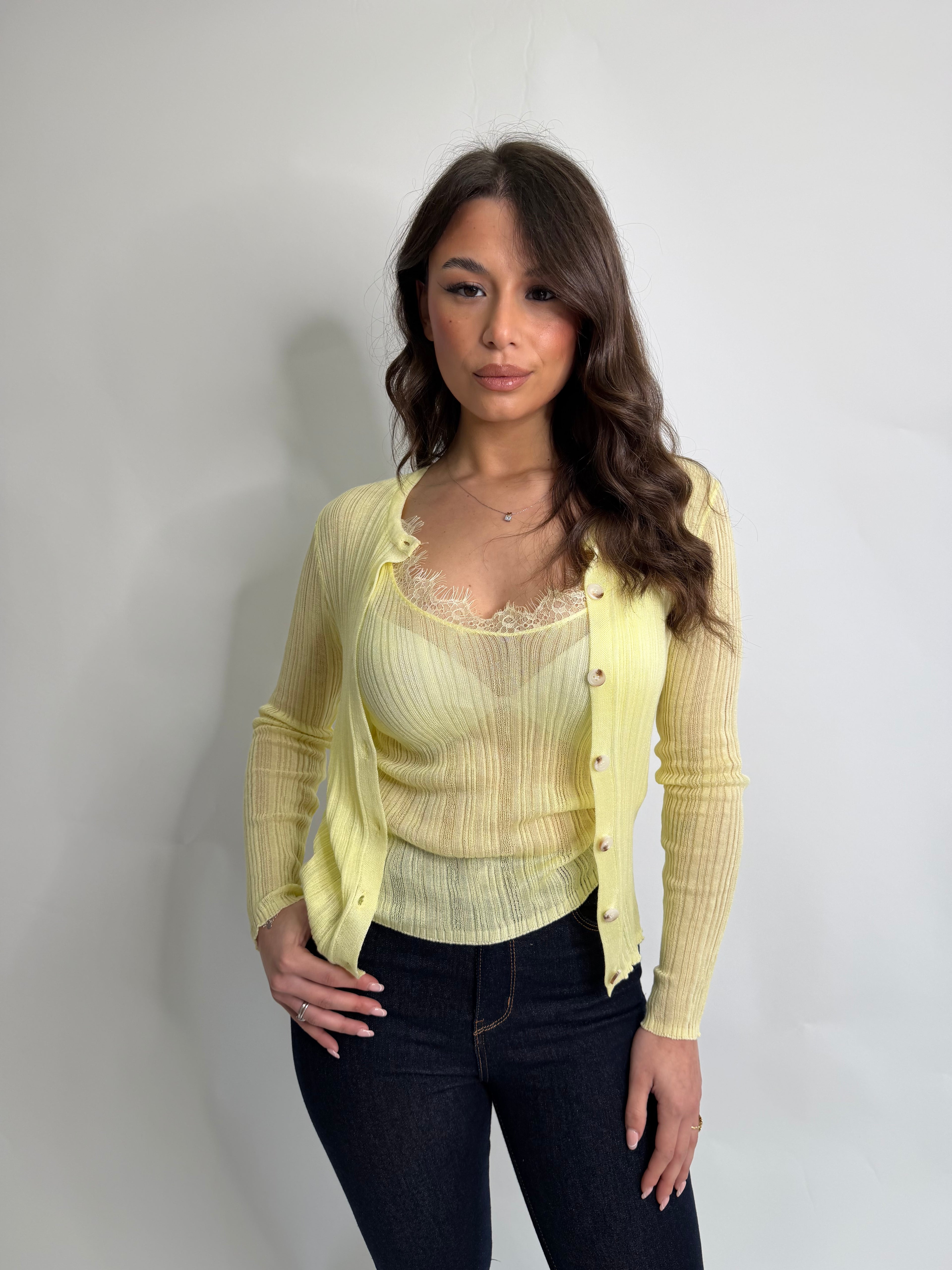 Cardigan con top in pizzo