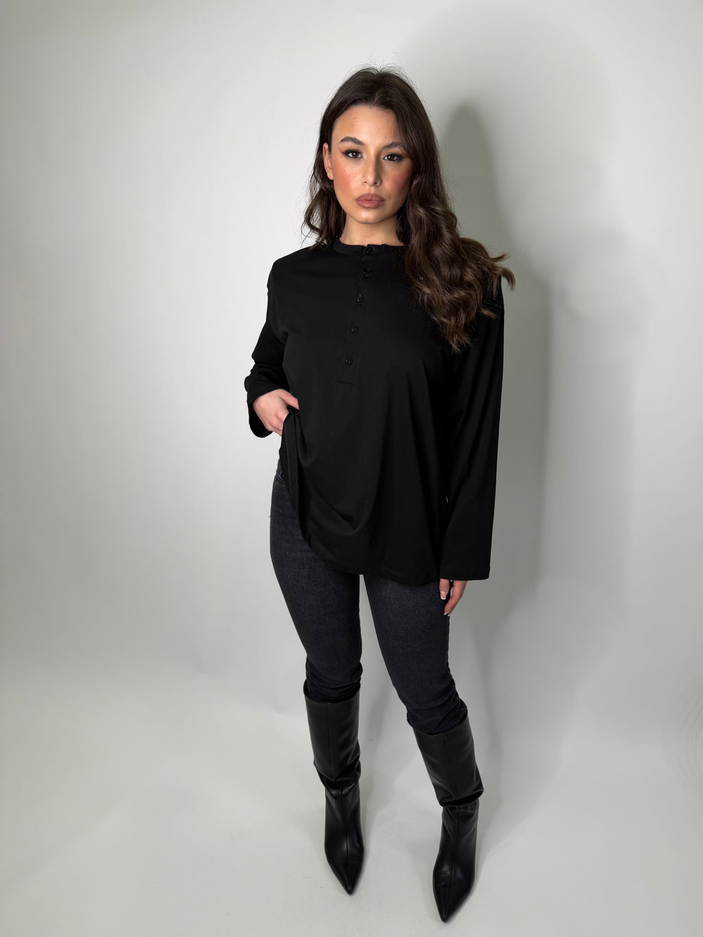 Maglia serafino longsleeve just west nero