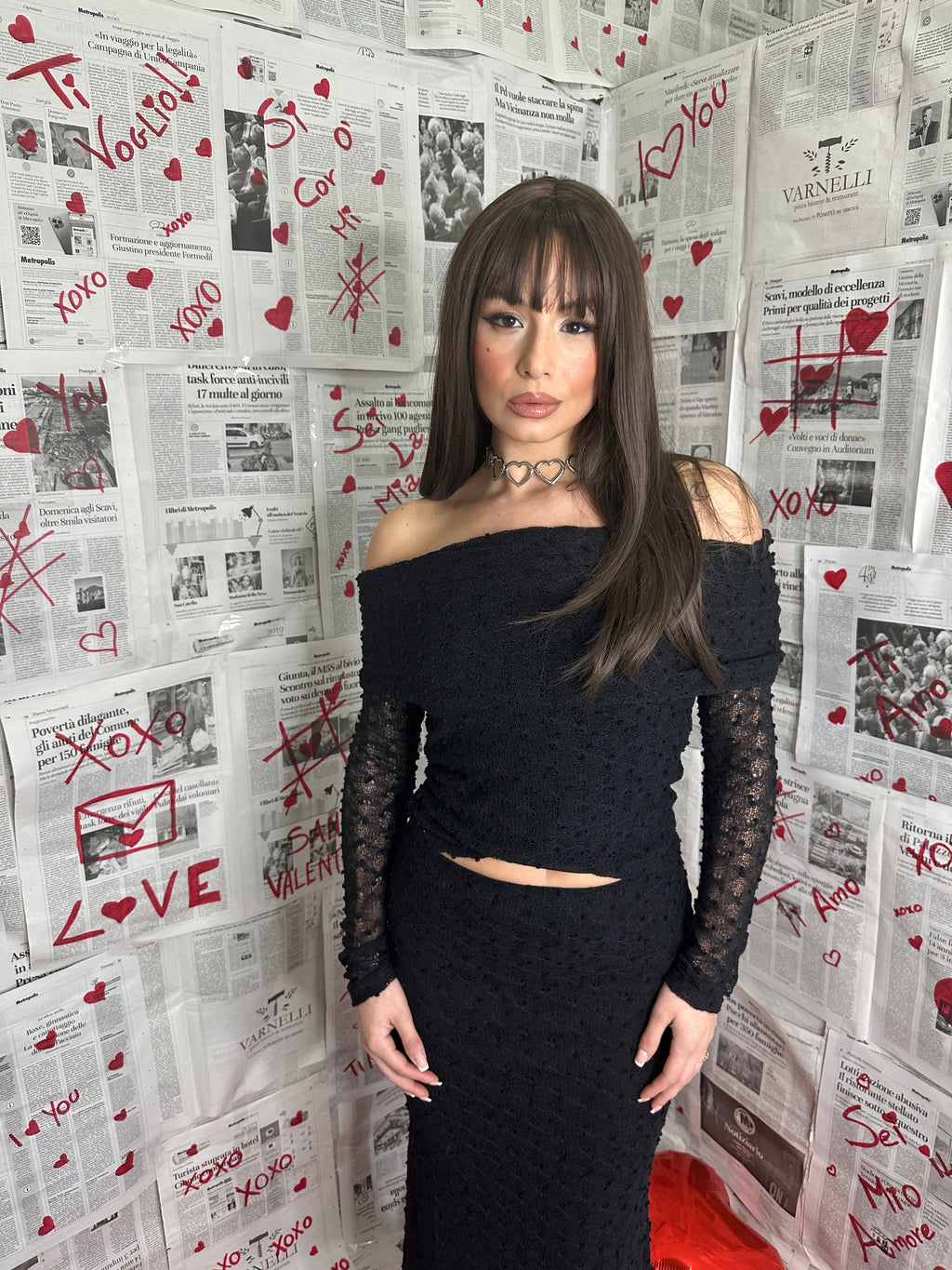 Completo top e gonna nero