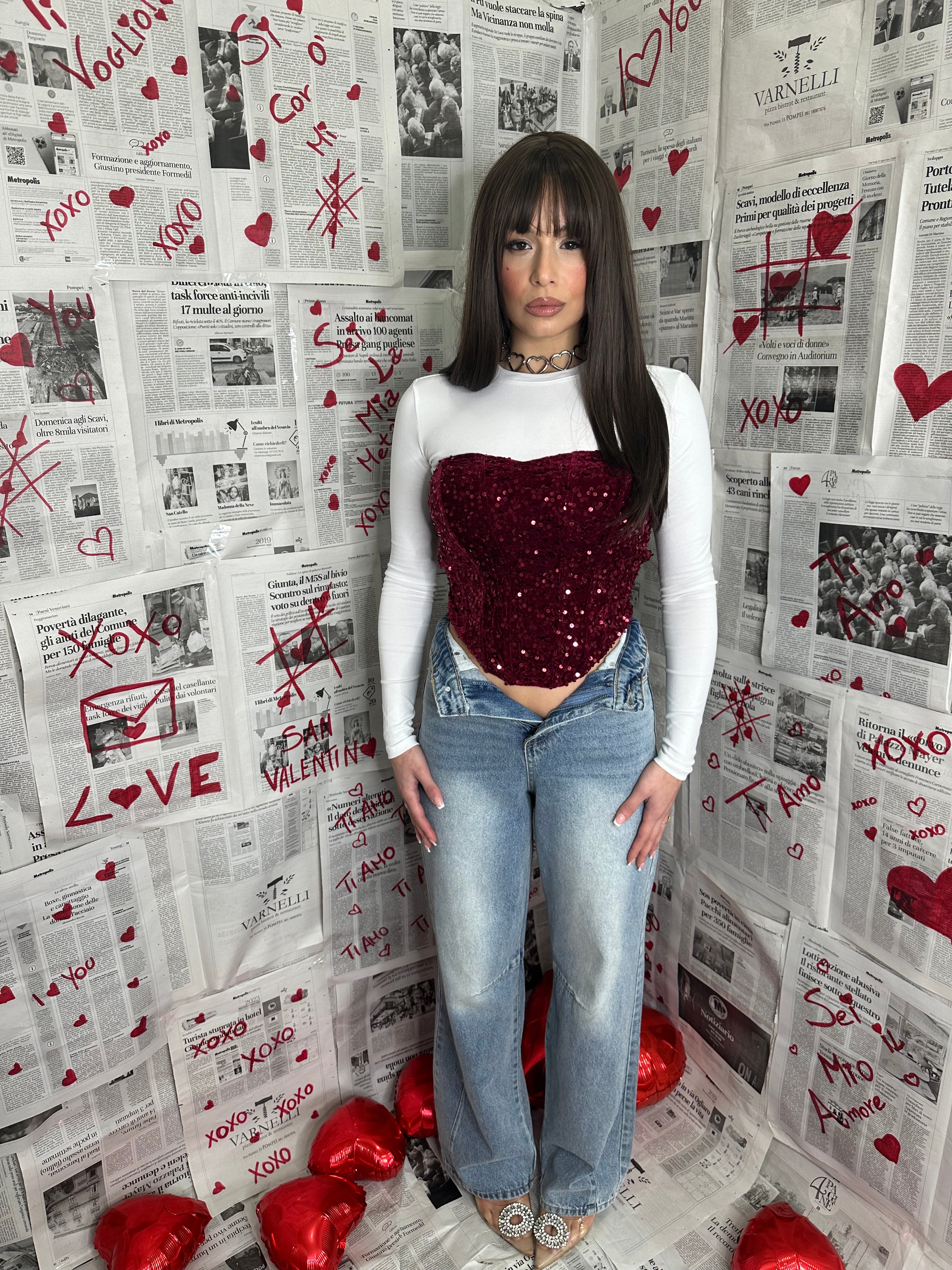 Corpetto paillettes bordeaux