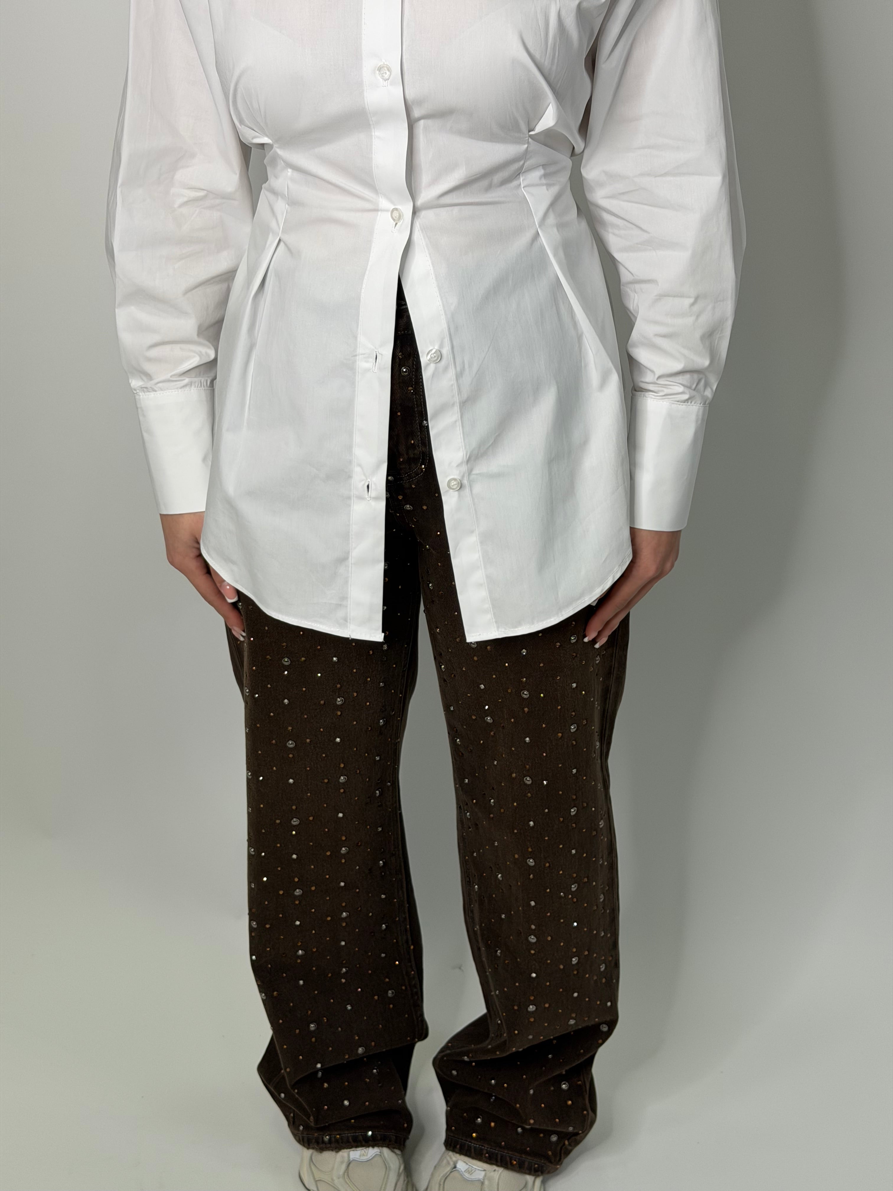 Jeans marroni con strass