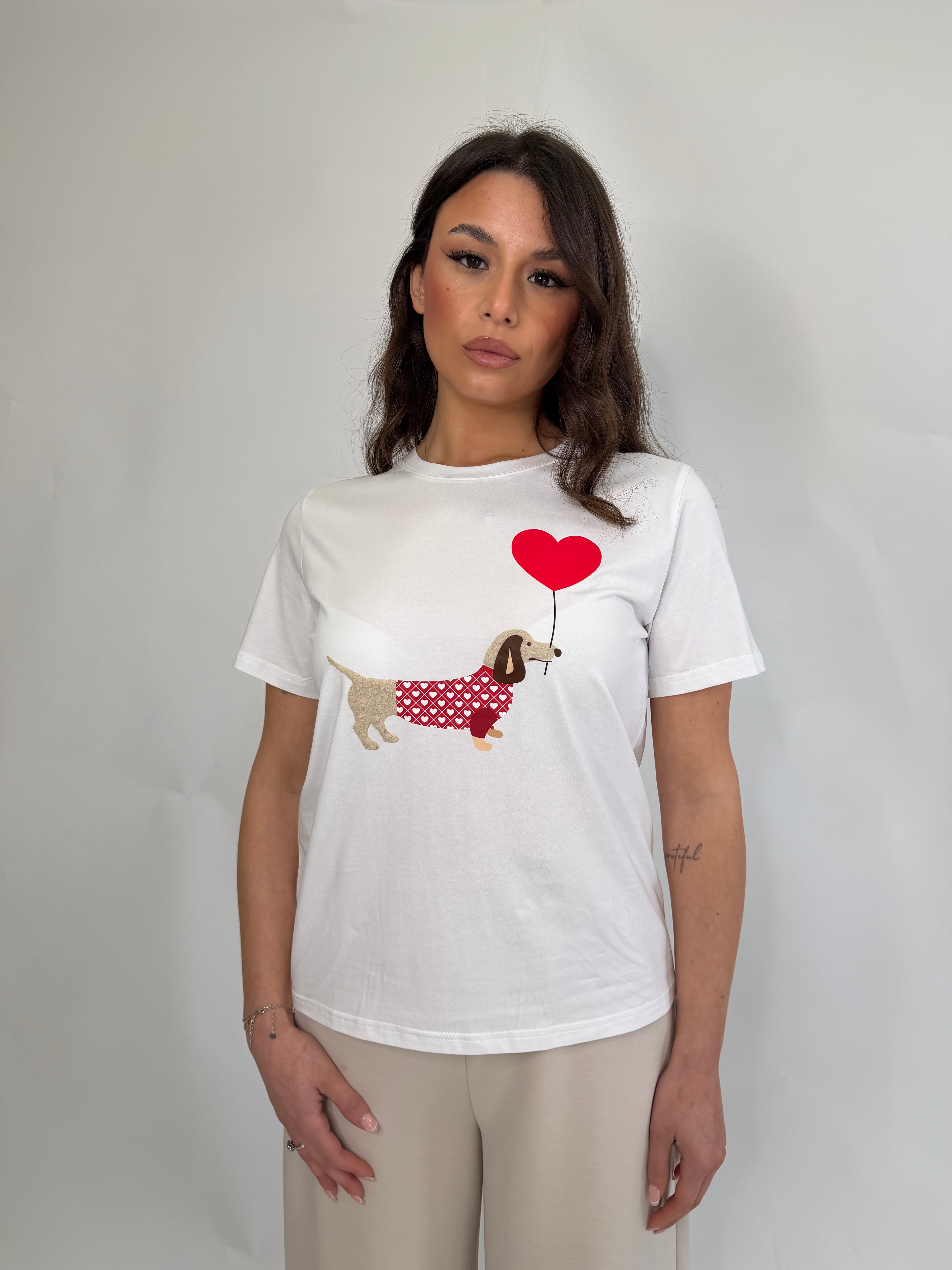 T shirt con stampa bassotto