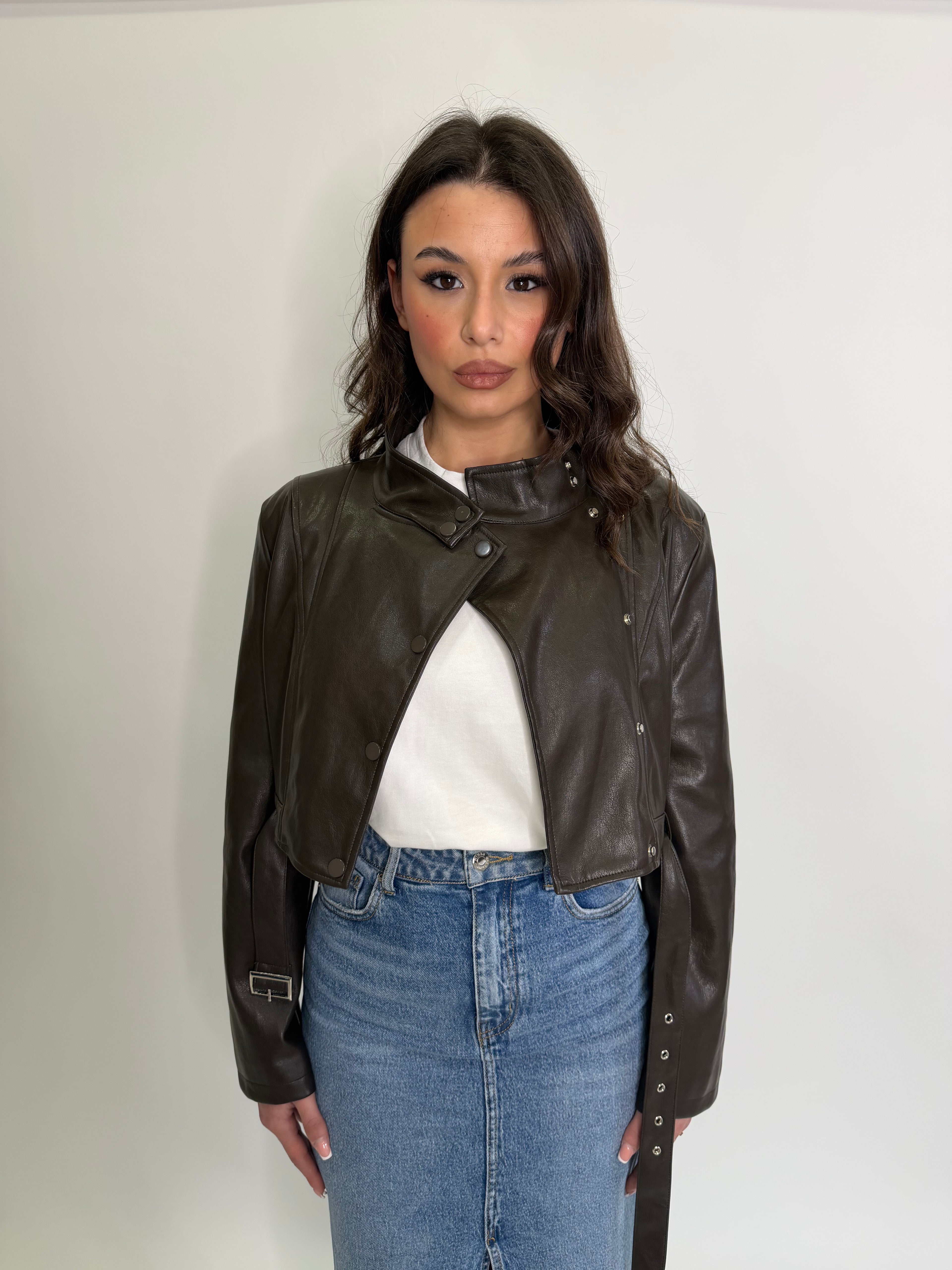 Giacca simil pelle marrone 9021