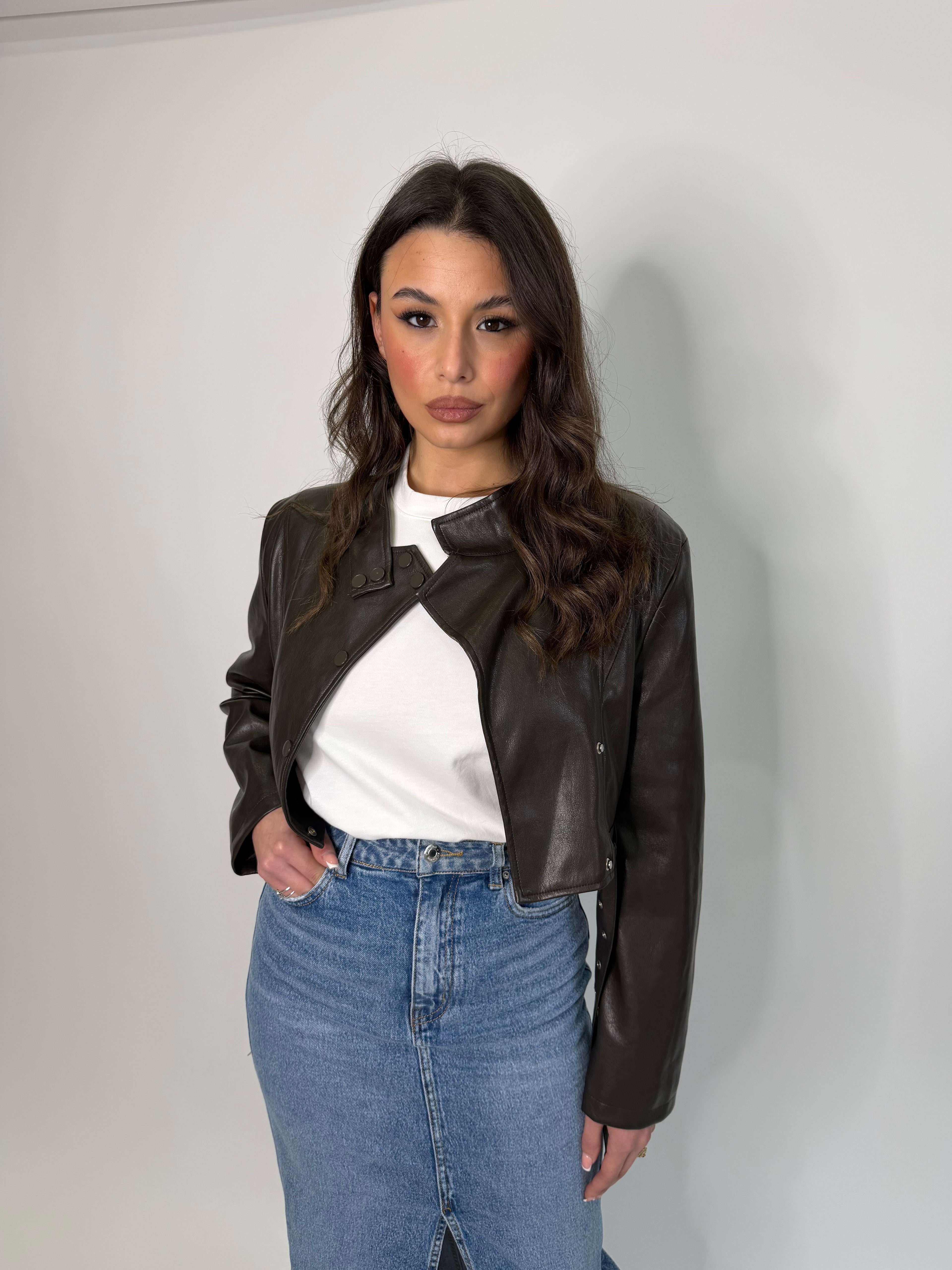 Giacca simil pelle marrone 9021