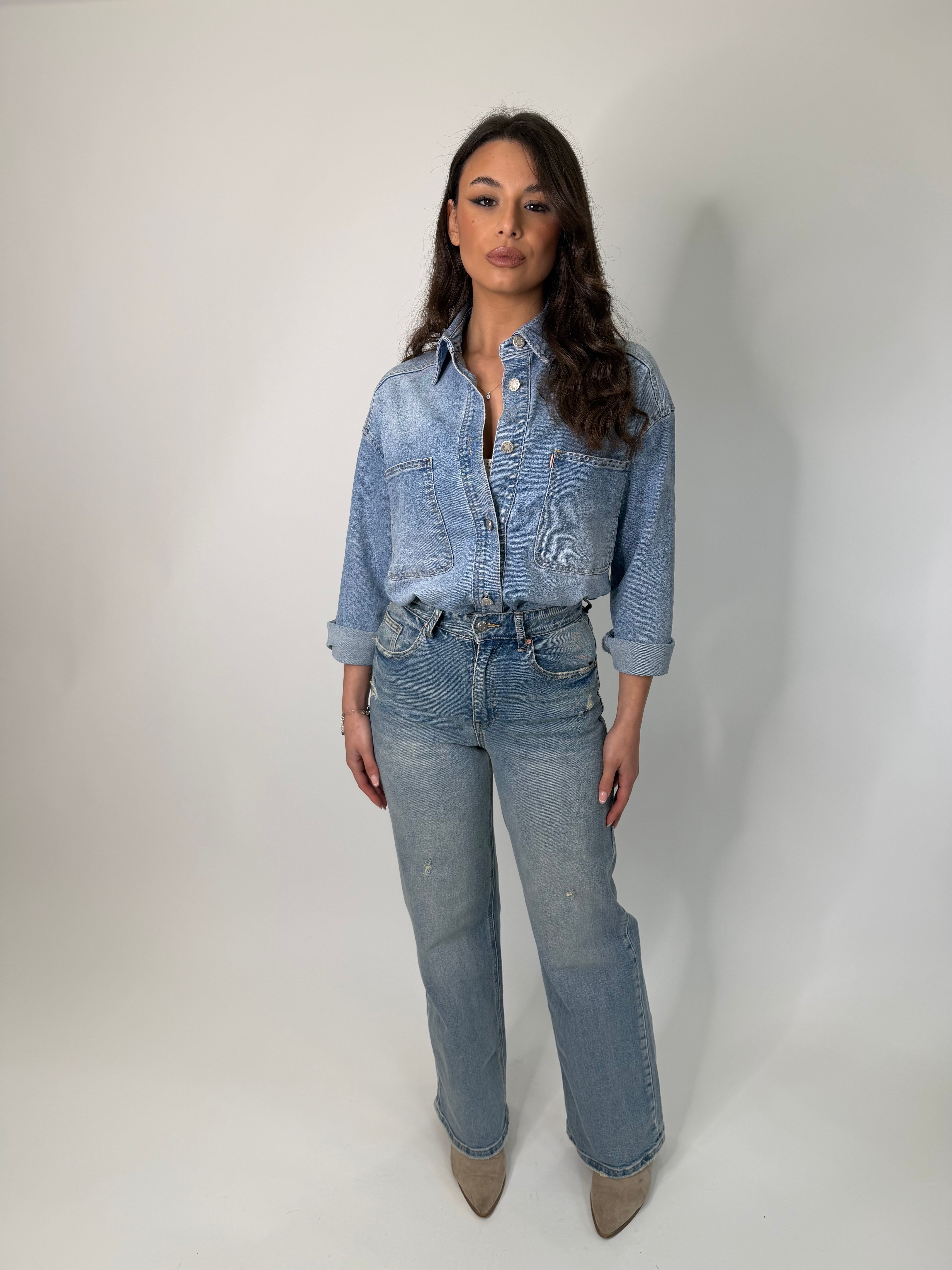 Jeans wide leg Grace denim chiaro