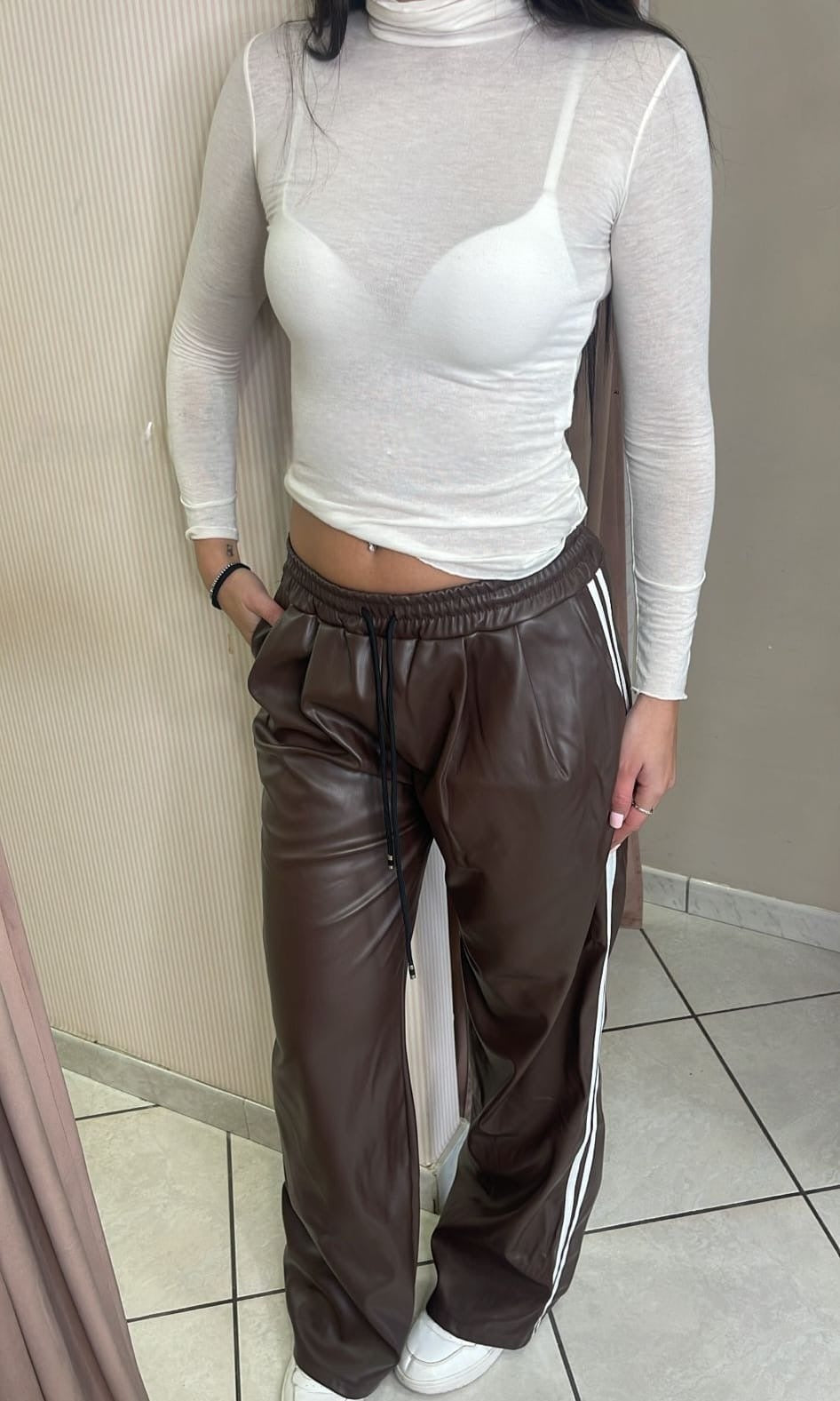 Pantaloni ecopelle marrone