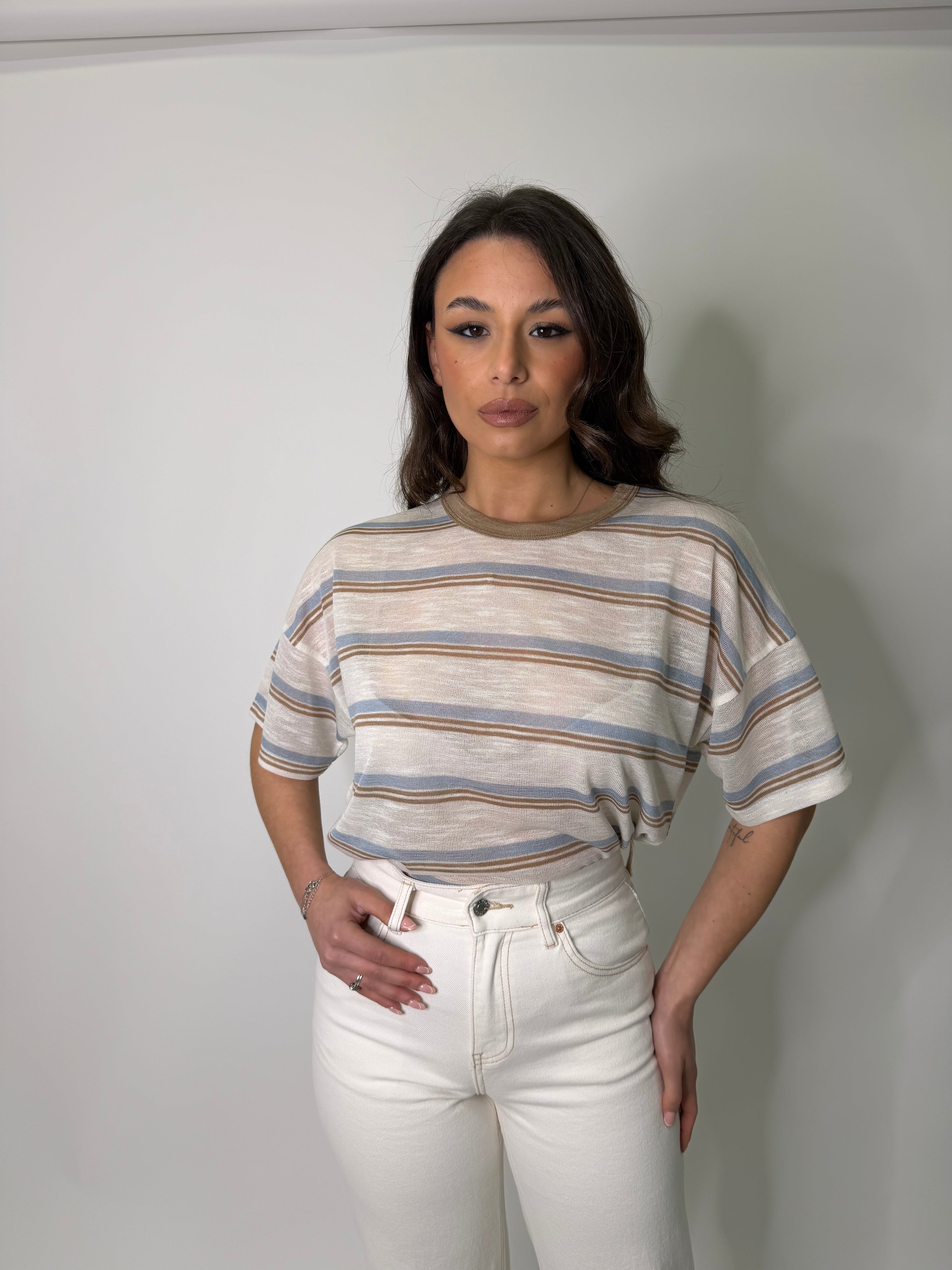 Maglia semi velata a righe