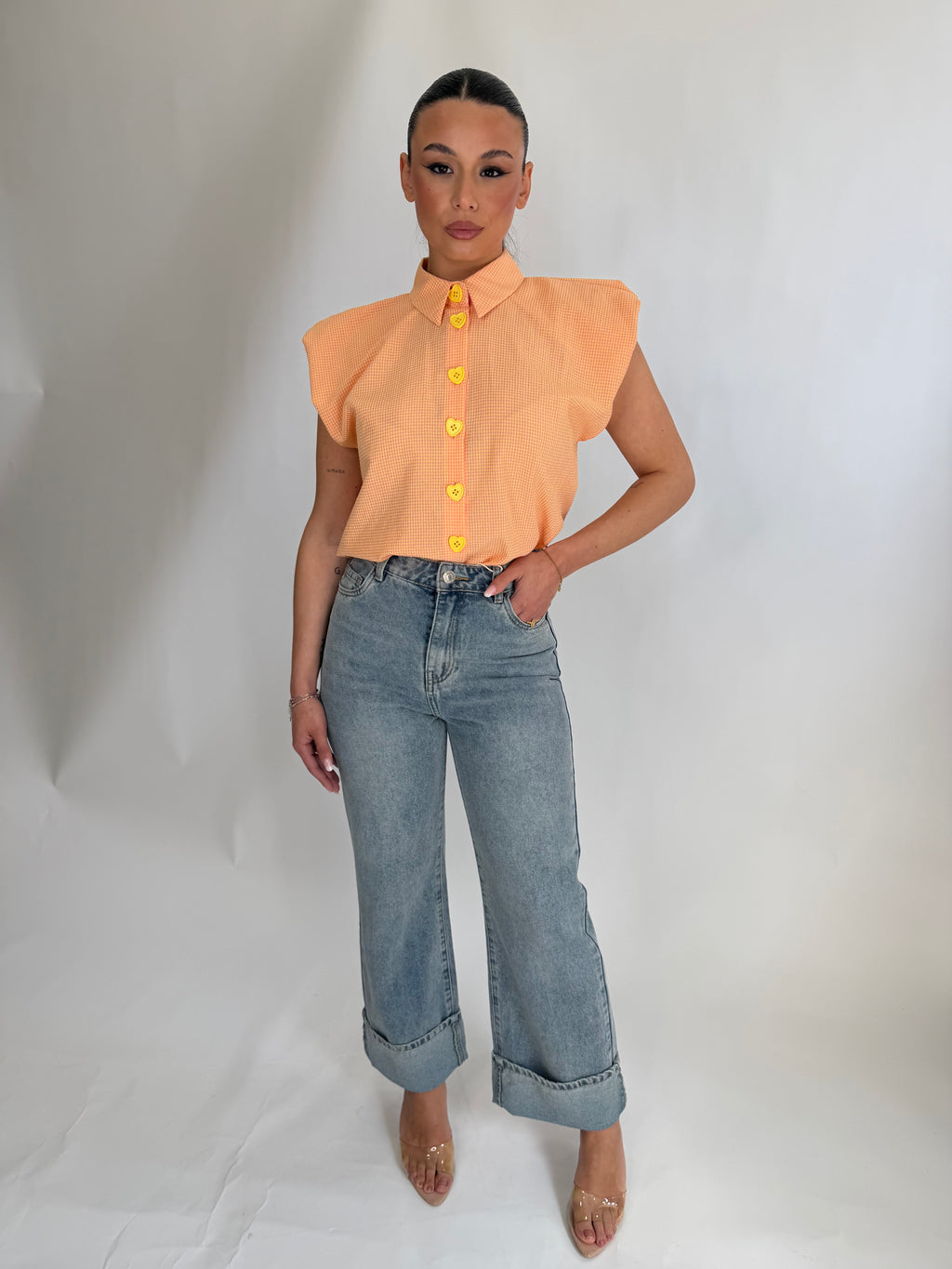 Jeans wide leg con risvolto