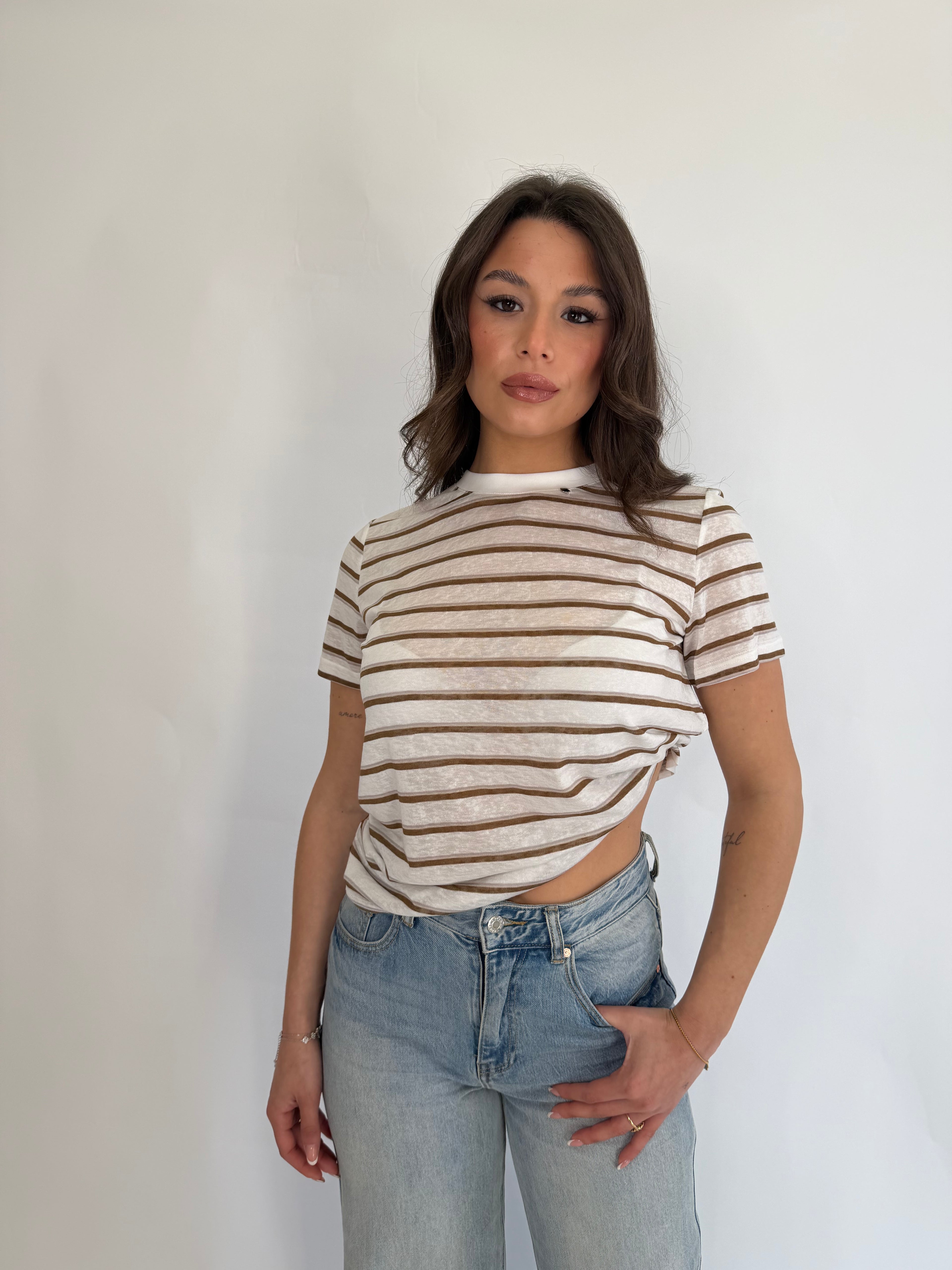 T shirt semi velata a righe