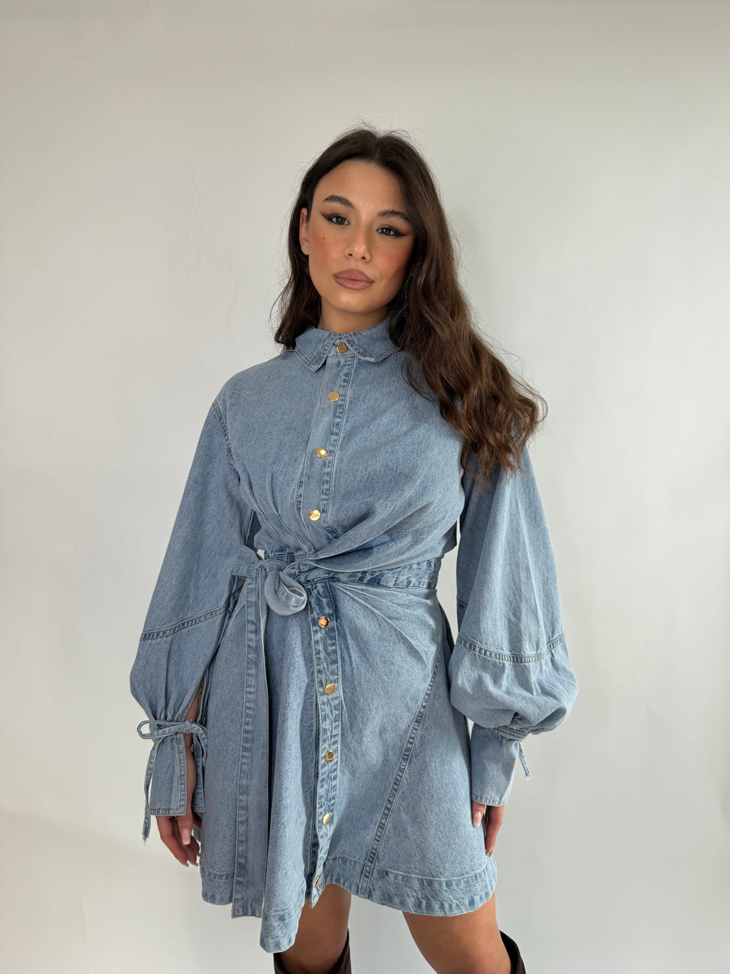 Vestito denim fiocco