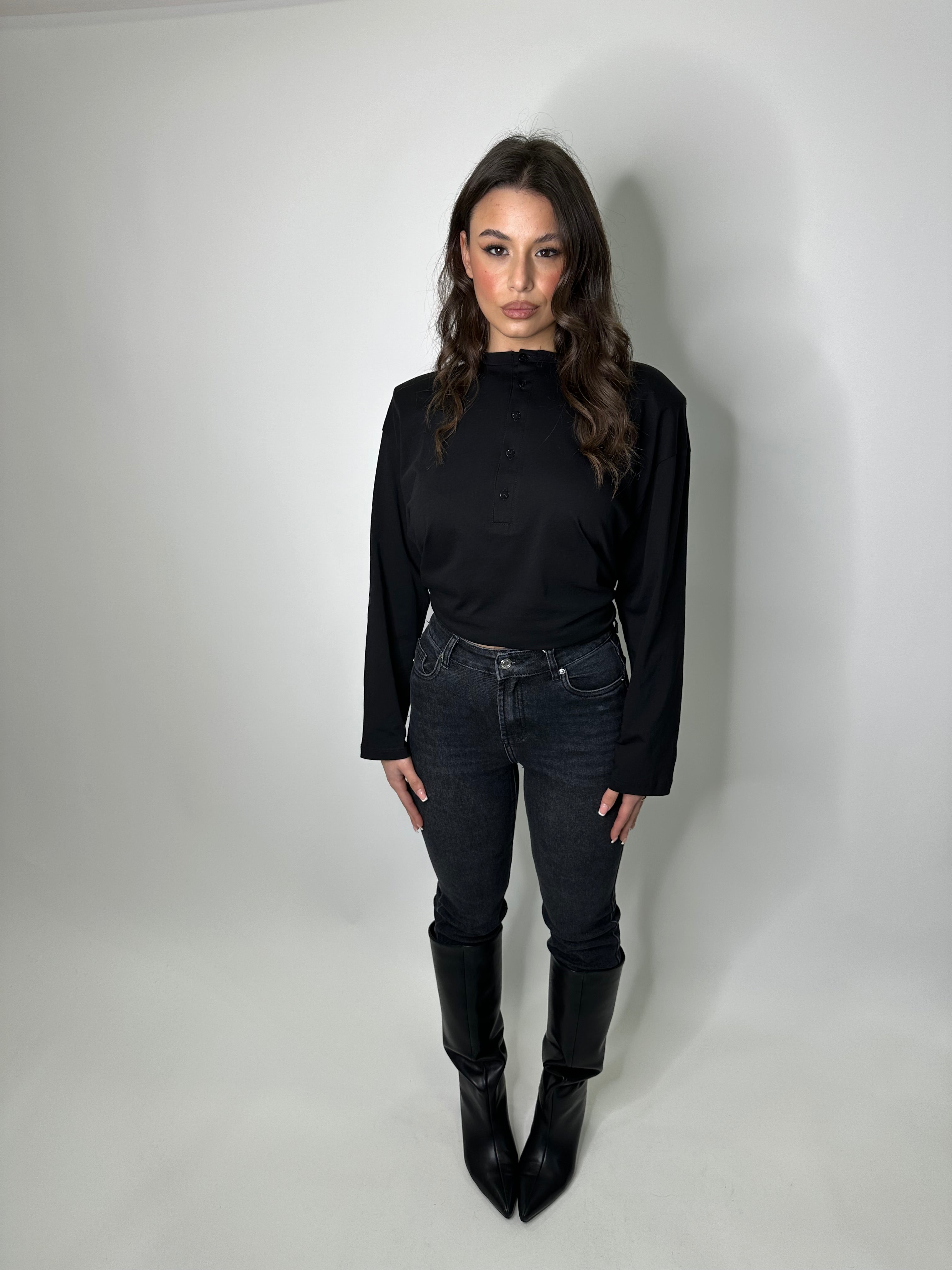 Maglia serafino longsleeve just west nero