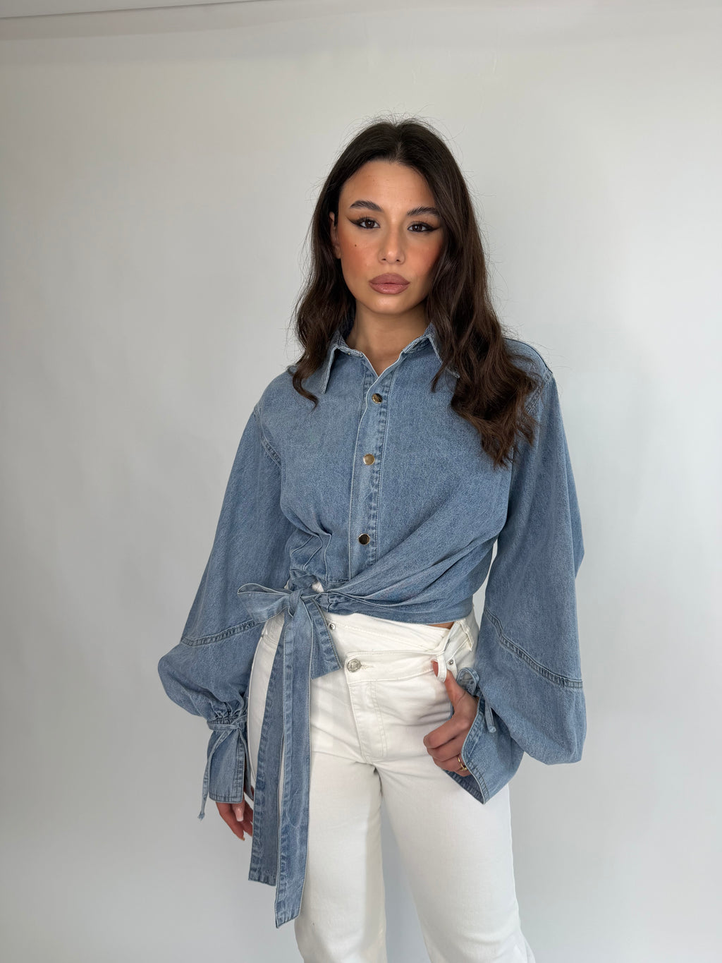 Camicia denim fiocco
